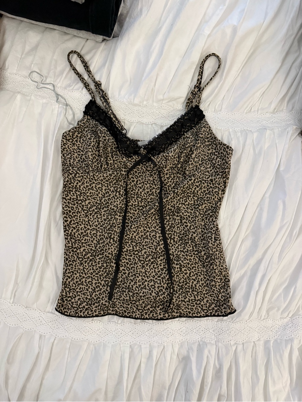 Madden Girl Leopard Print Lace-Trim Cami Tank Top - Tan & Black